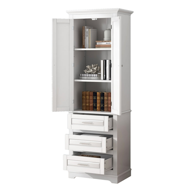 Tall Storage Cabinet with Three Drawers and Adjustable Shelf - White MDF, photo 10 of 10