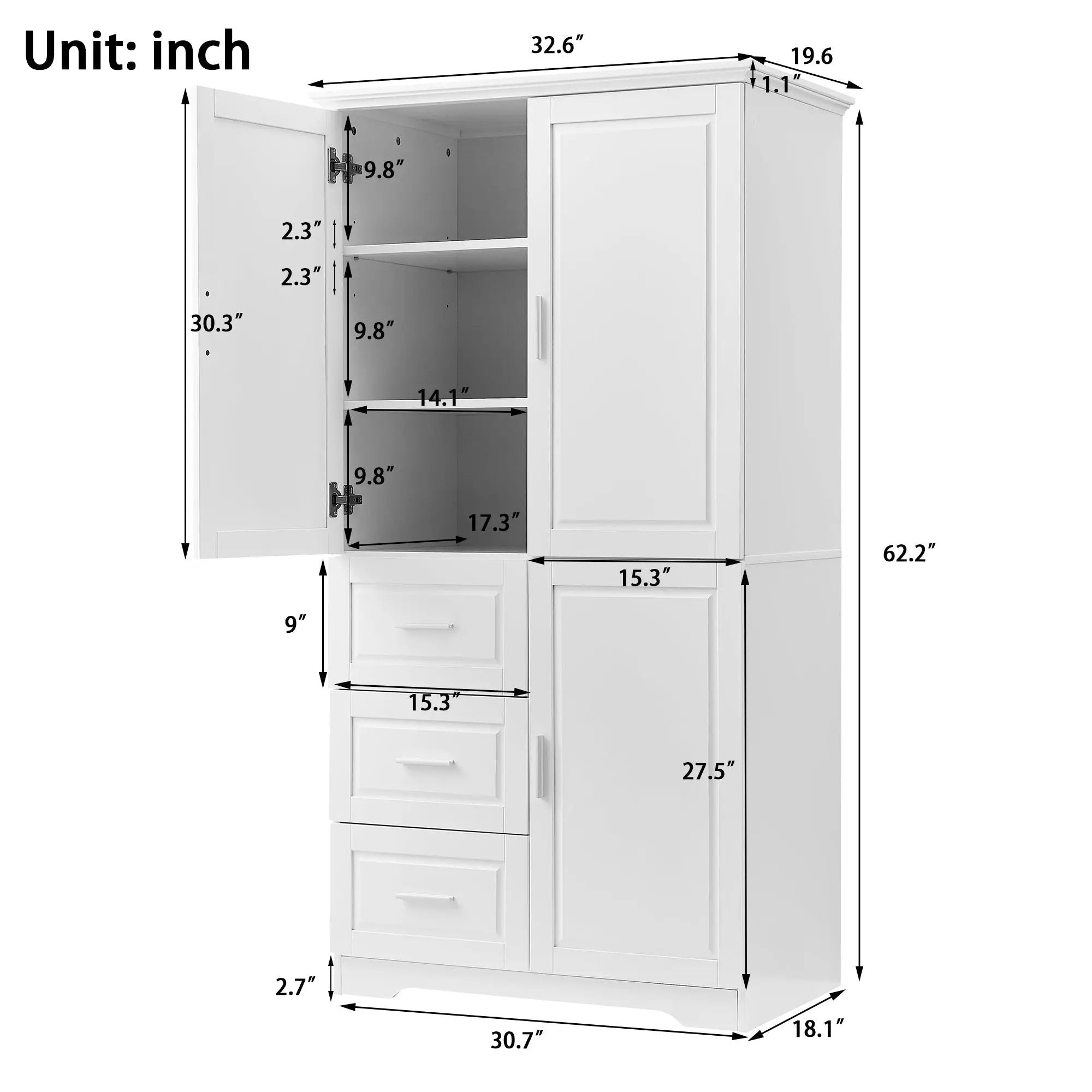 Tall and Wide Storage Cabinet with Doors for Bathroom or Office by HouseOfZazla