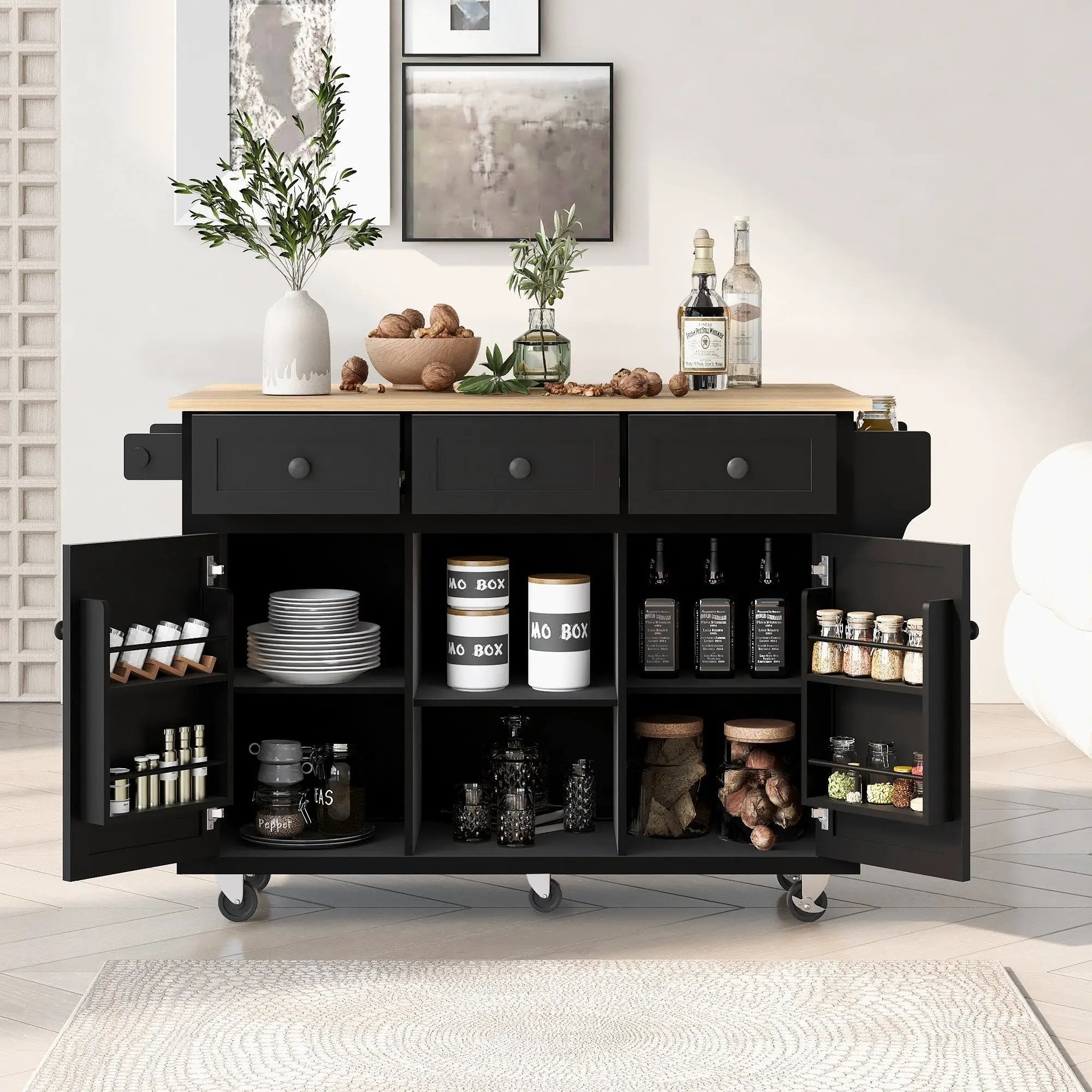 Rubber Wood Drop-Leaf Kitchen Cart with Storage by HouseOfZazla