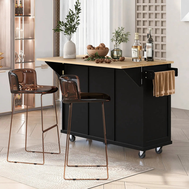 Rubber Wood Drop-Leaf Kitchen Cart with Storage by HouseOfZazla