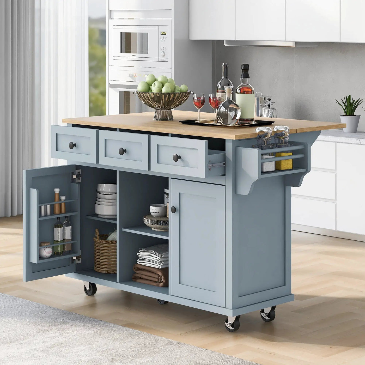Kitchen Cart with Rubberwood Drop-Leaf Countertop by HouseOfZazla