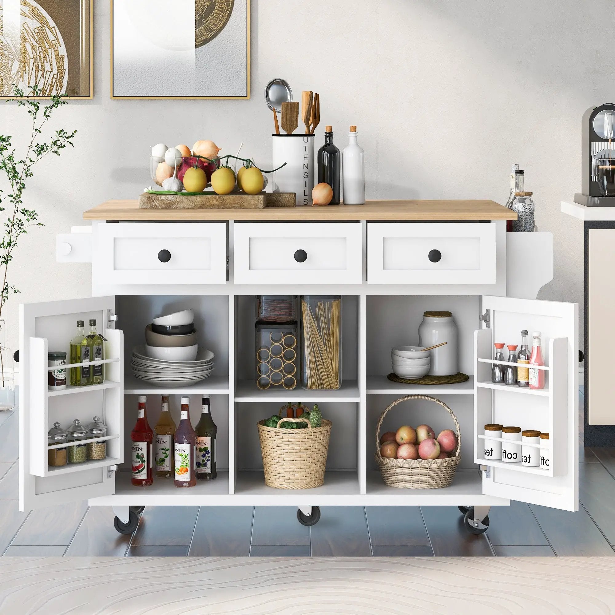 Kitchen Cart with Rubberwood Drop-Leaf Countertop by HouseOfZazla