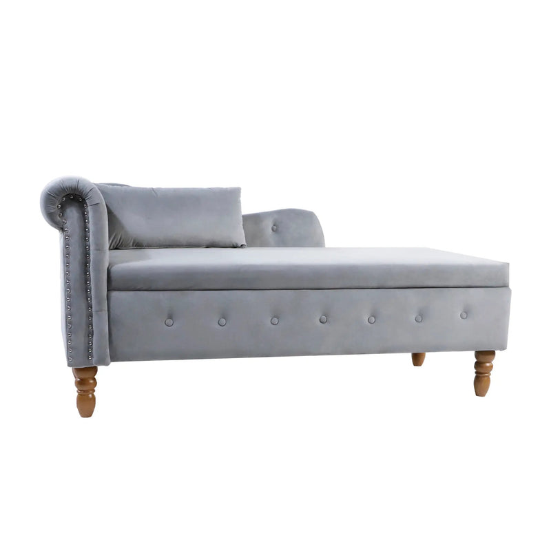Grey Velvet Chaise Lounge Indoor with Storage & Pillow by HouseOfZazla