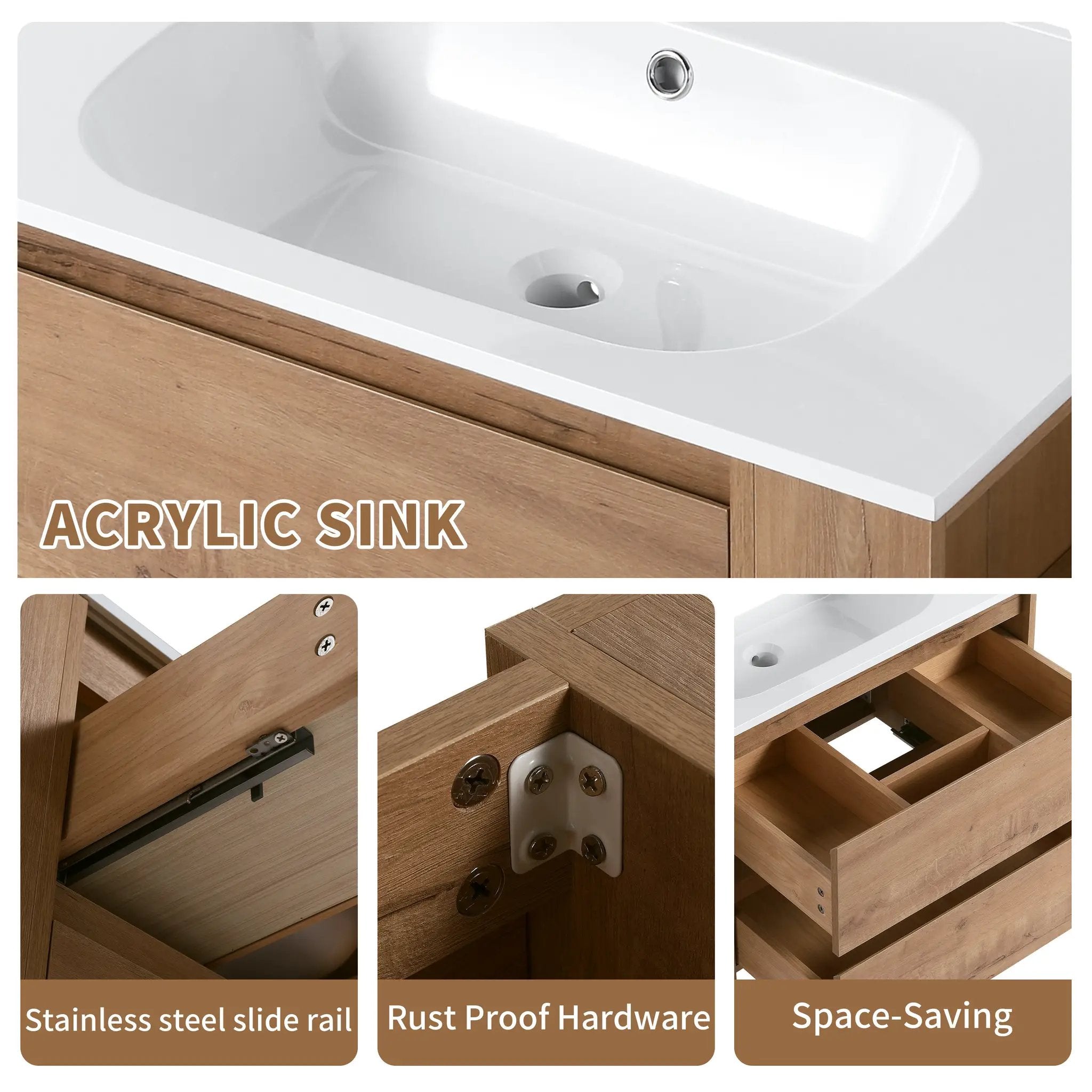 30" Wall Mount Bathroom Vanity With Gel Sink
