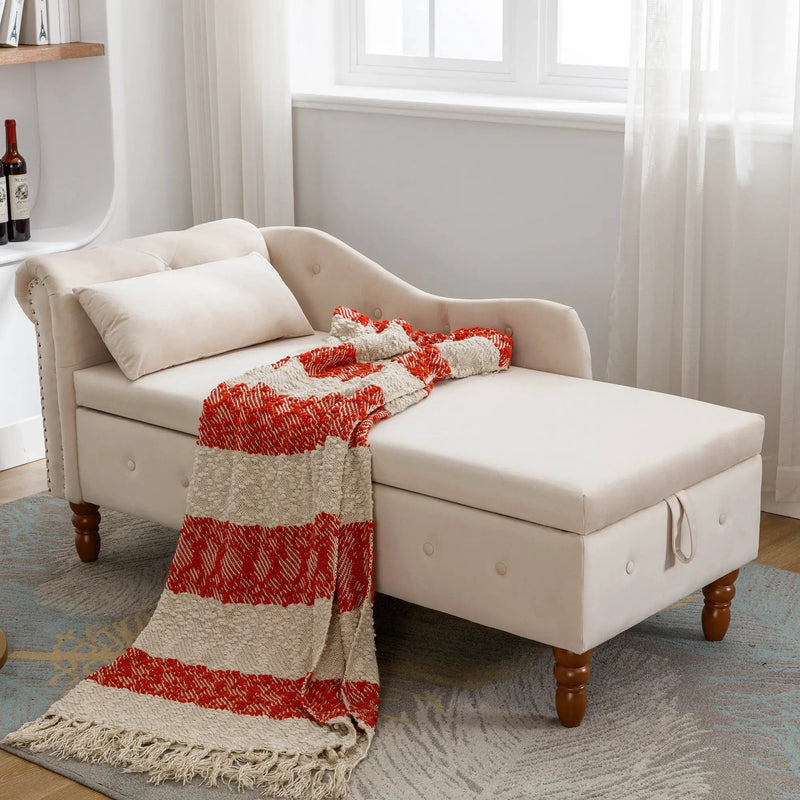 Beige Chaise Lounge Indoor - Velvet Lounge Chair for Bedroom by HouseOfZazla