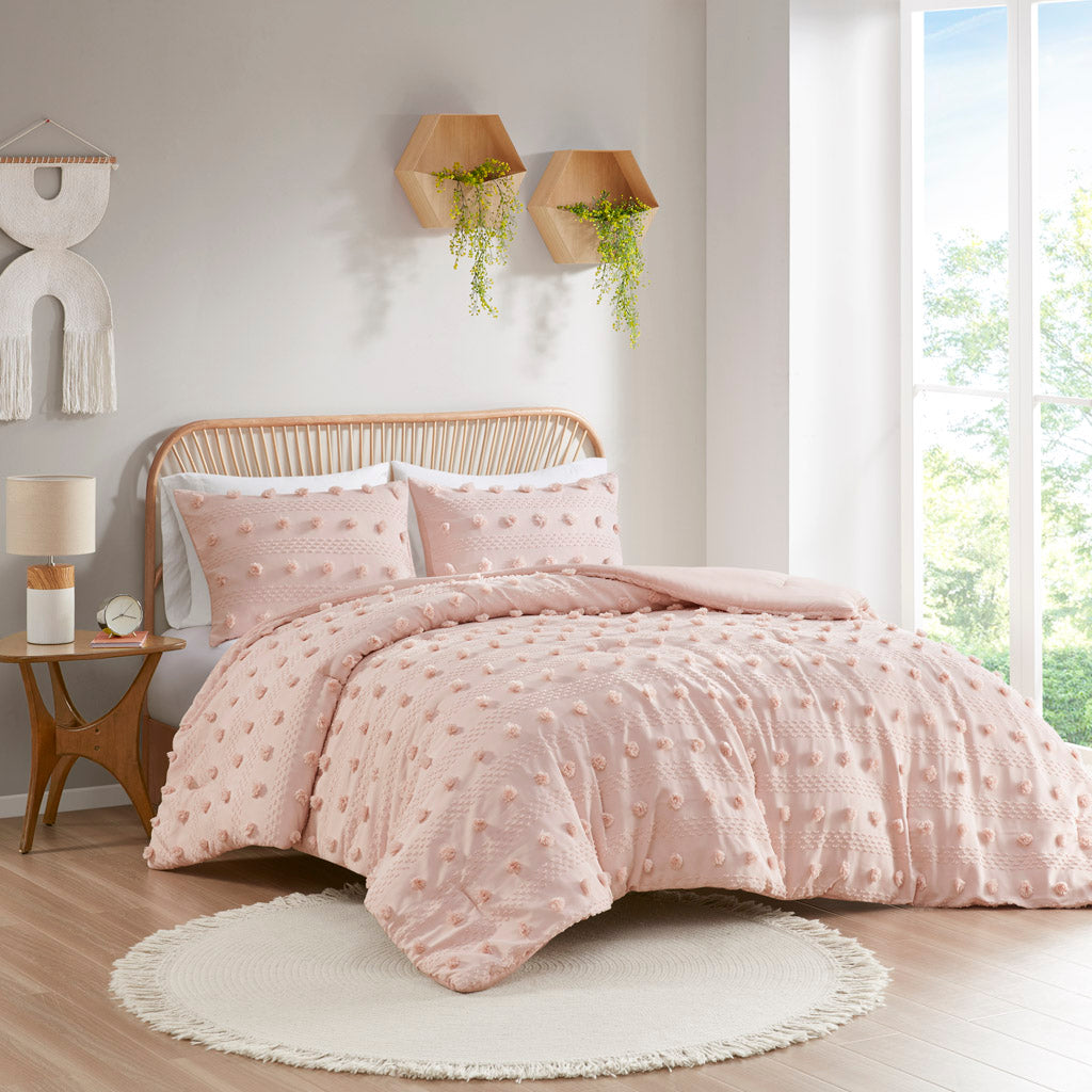 Twin/Twin XL Clip Jacquard Comforter Set with Antimicrobial Polyester – White