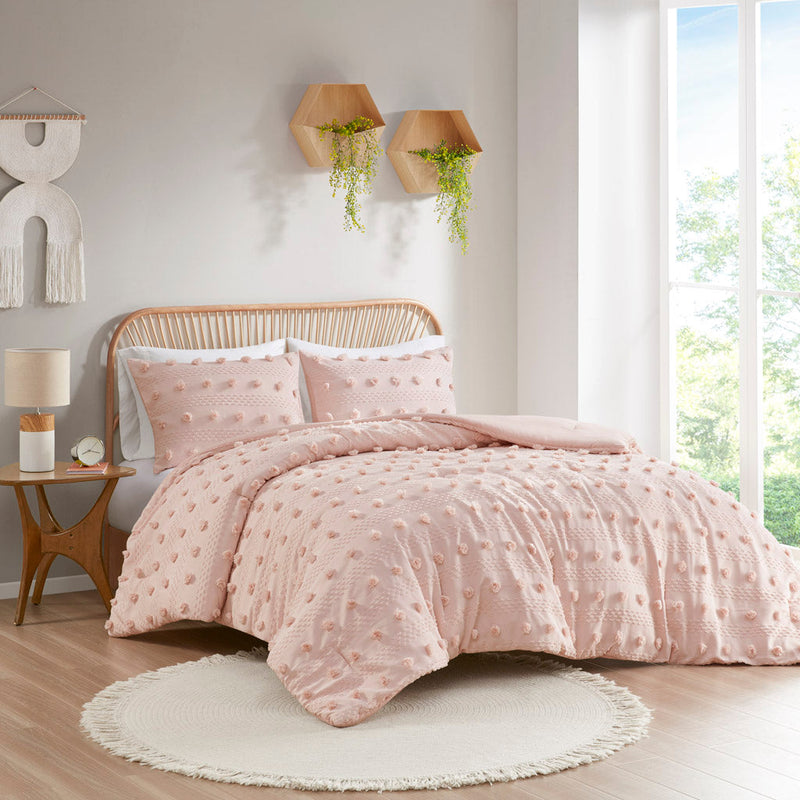 Twin/Twin XL Clip Jacquard Comforter Set with Antimicrobial Polyester – White