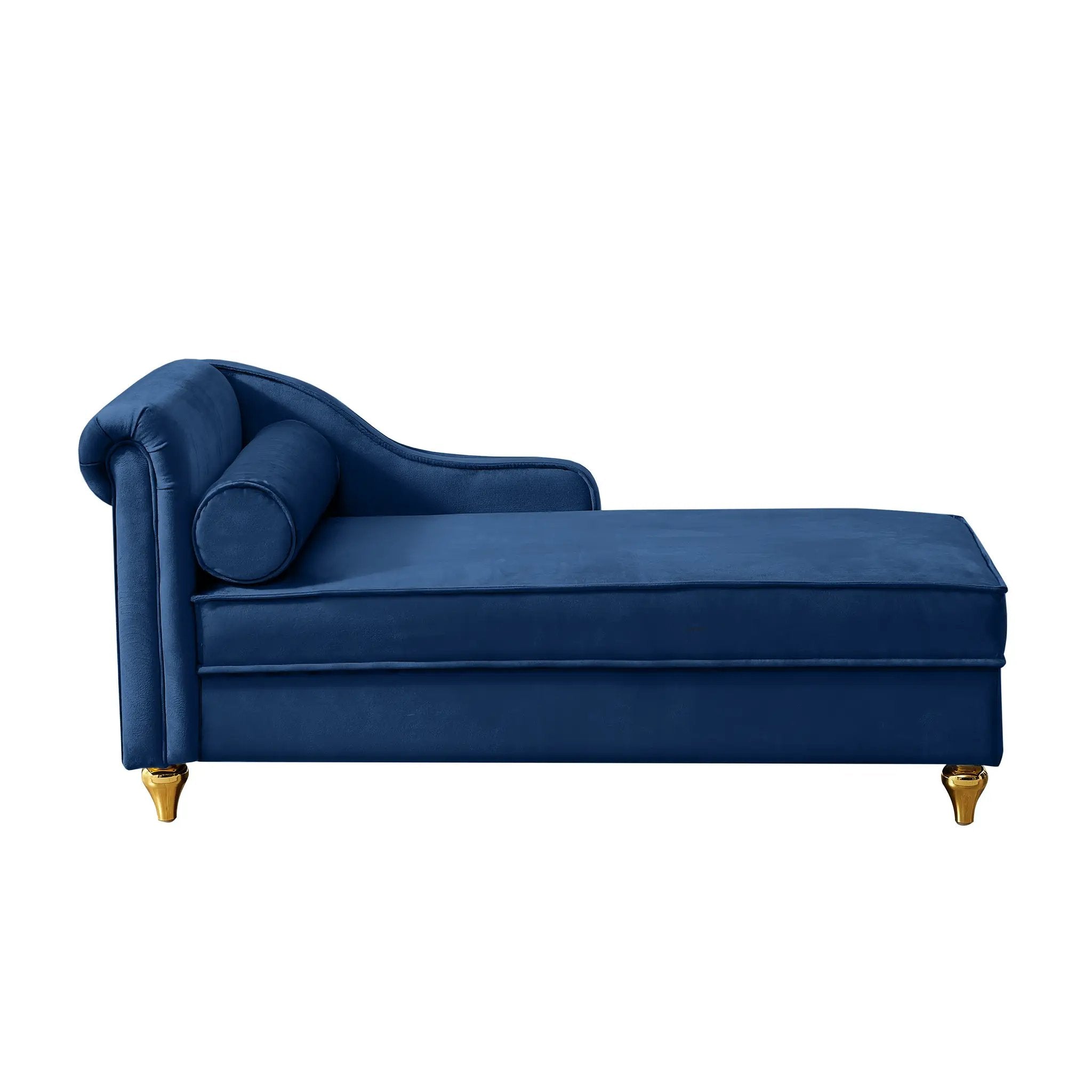 Modern Upholstery Chaise Lounge Chair with Storage Velvet - Navy Blue by HouseOfZazla