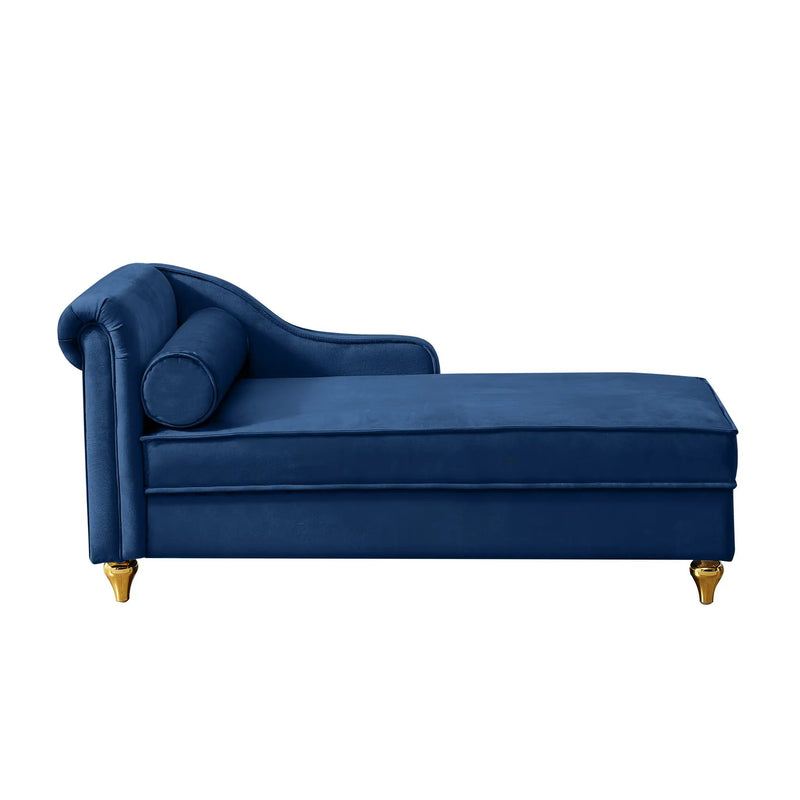 Modern Upholstery Chaise Lounge Chair with Storage Velvet - Navy Blue by HouseOfZazla