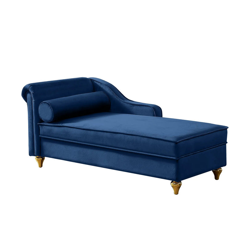 Modern Upholstery Chaise Lounge Chair with Storage Velvet - Navy Blue by HouseOfZazla