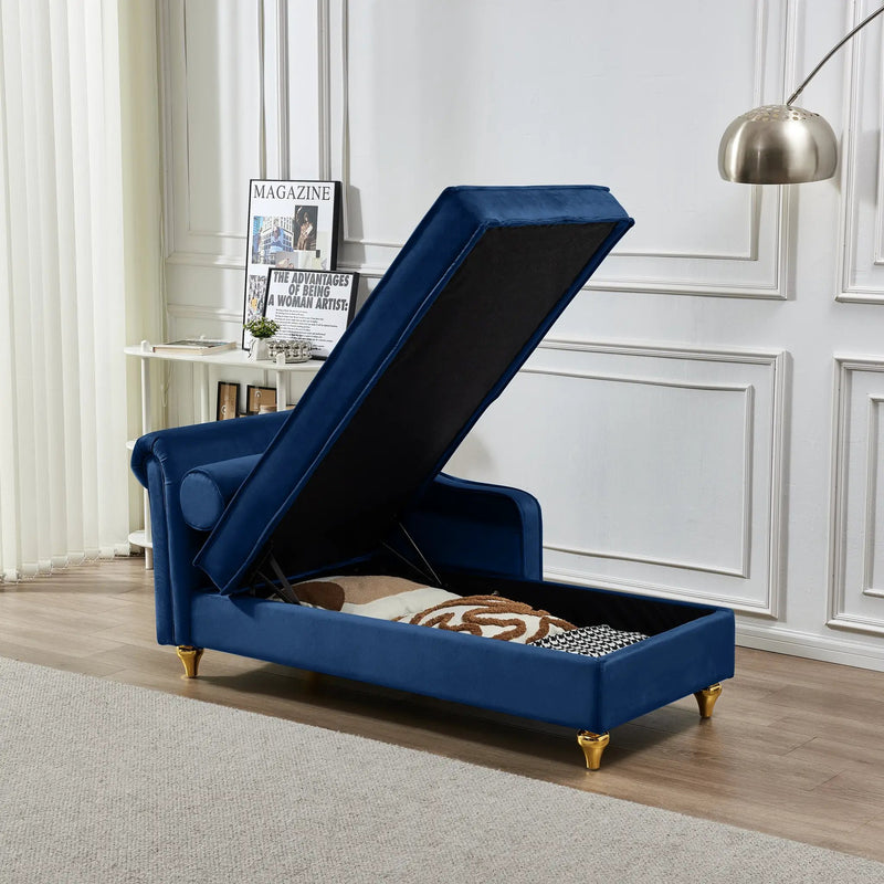 Modern Upholstery Chaise Lounge Chair with Storage Velvet - Navy Blue by HouseOfZazla