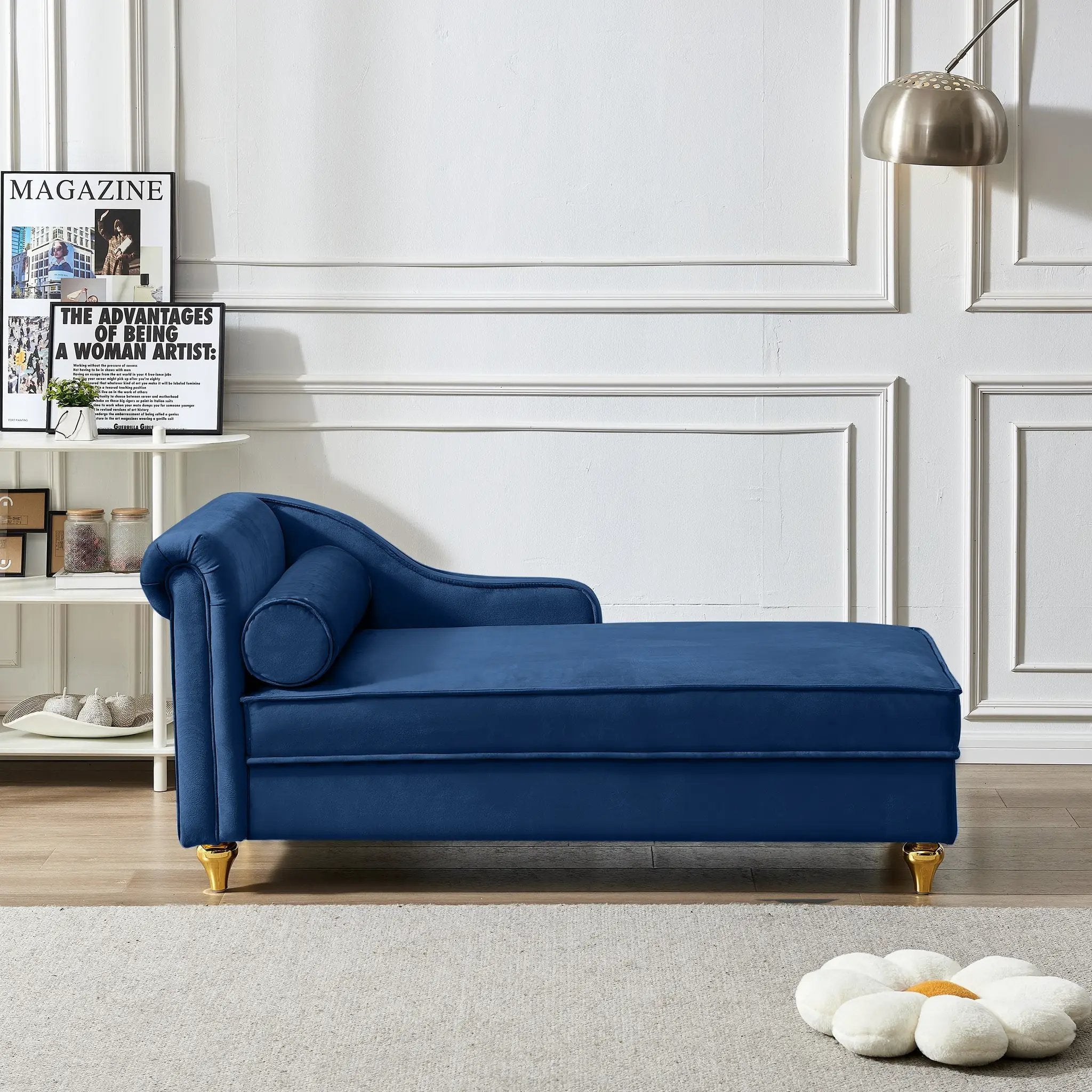 Modern Upholstery Chaise Lounge Chair with Storage Velvet - Navy Blue by HouseOfZazla