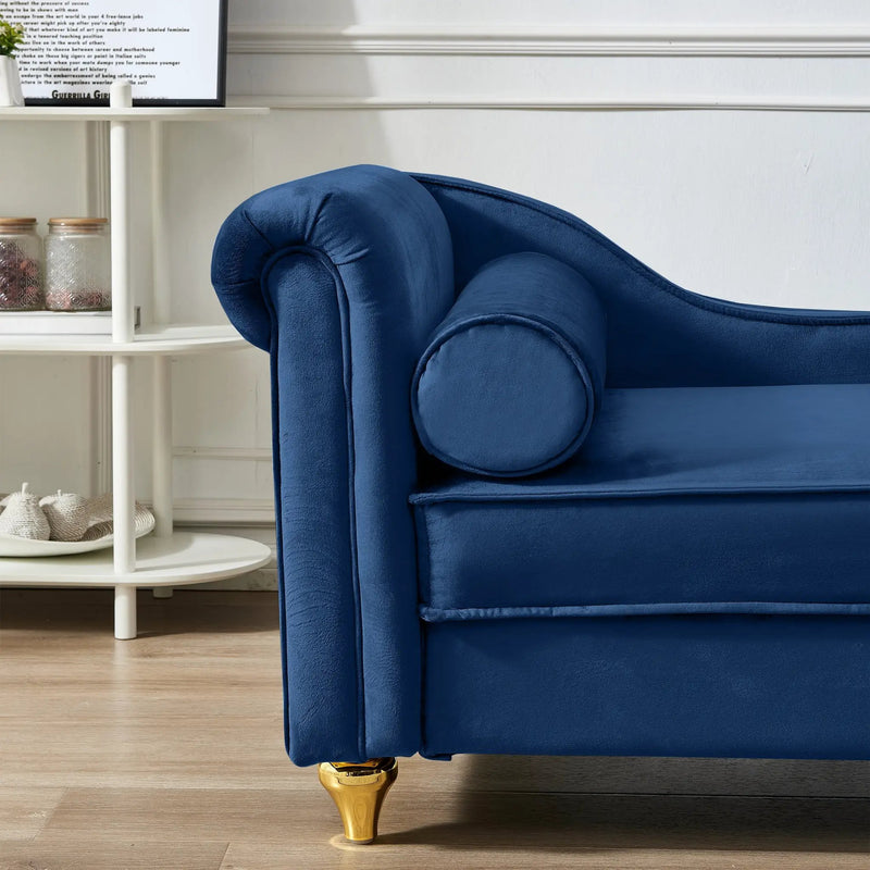 Modern Upholstery Chaise Lounge Chair with Storage Velvet - Navy Blue by HouseOfZazla