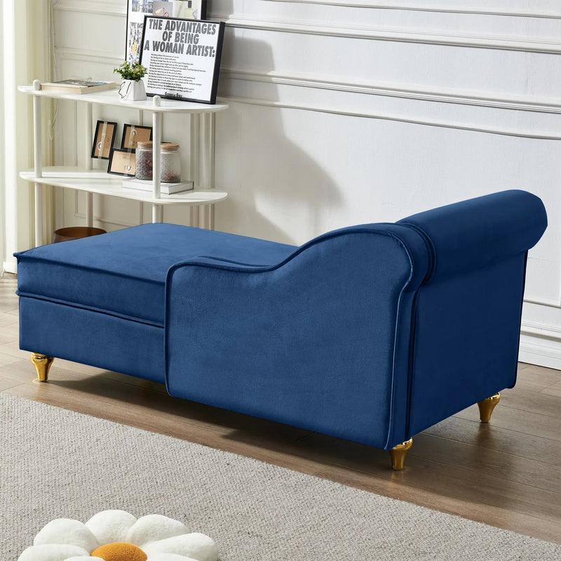 Modern Upholstery Chaise Lounge Chair with Storage Velvet - Navy Blue by HouseOfZazla