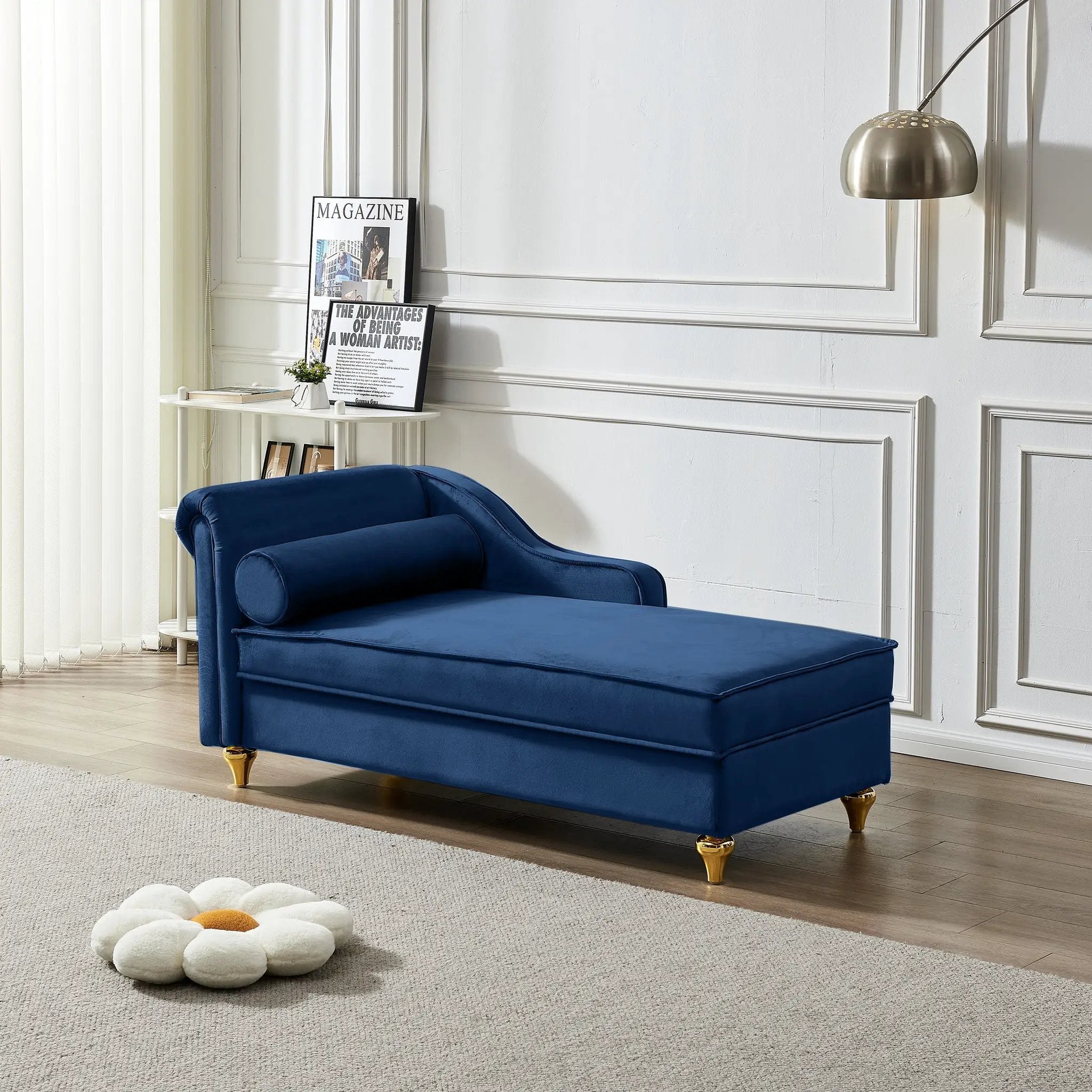Modern Upholstery Chaise Lounge Chair with Storage Velvet - Navy Blue by HouseOfZazla