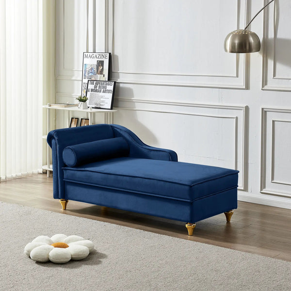 Modern Upholstery Chaise Lounge Chair with Storage Velvet - Navy Blue