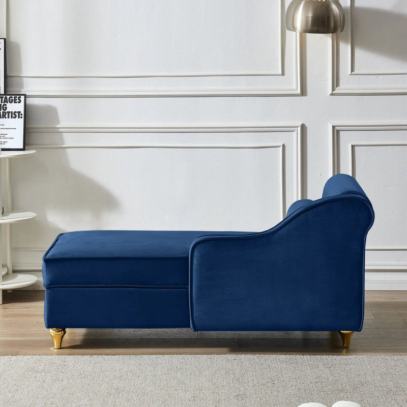 Modern Upholstery Chaise Lounge Chair with Storage Velvet - Navy Blue by HouseOfZazla