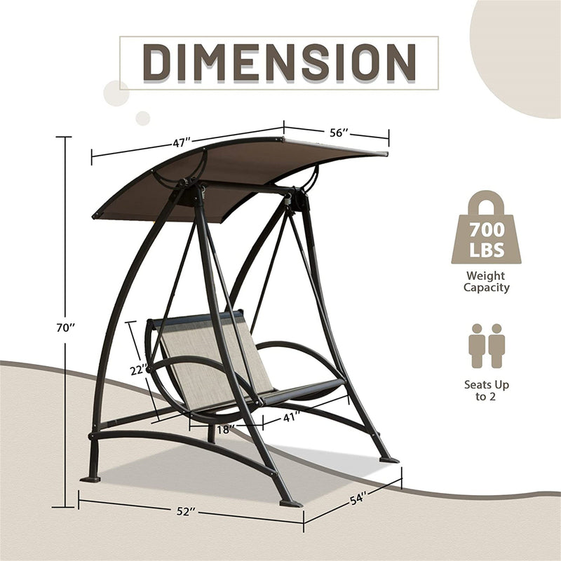 2-Seat Patio Swing Chair with Adjustable Canopy and Steel Frame, photo 4 of 7