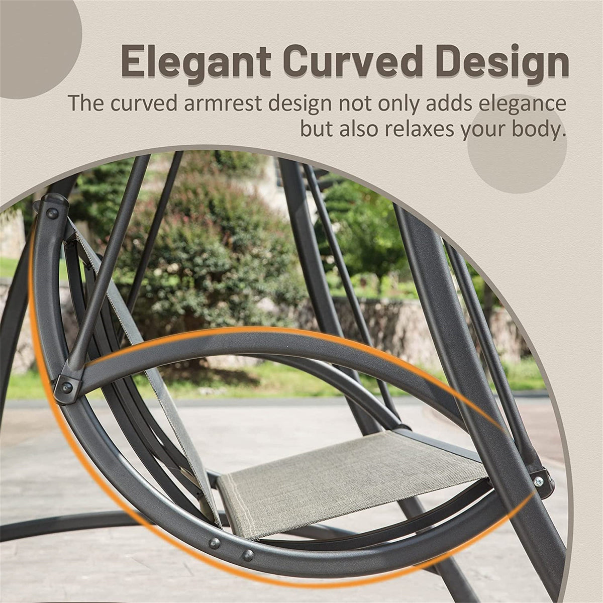 2-Seat Patio Swing Chair with Adjustable Canopy and Steel Frame, photo 2 of 7