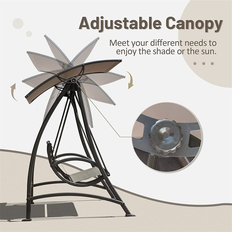 2-Seat Patio Swing Chair with Adjustable Canopy and Steel Frame, photo 3 of 7