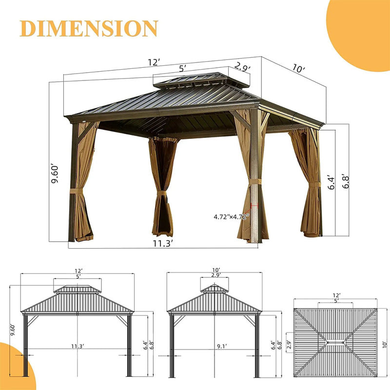 10' x 12' Hardtop Aluminum Gazebo with Double Canopy by HouseOfZazla