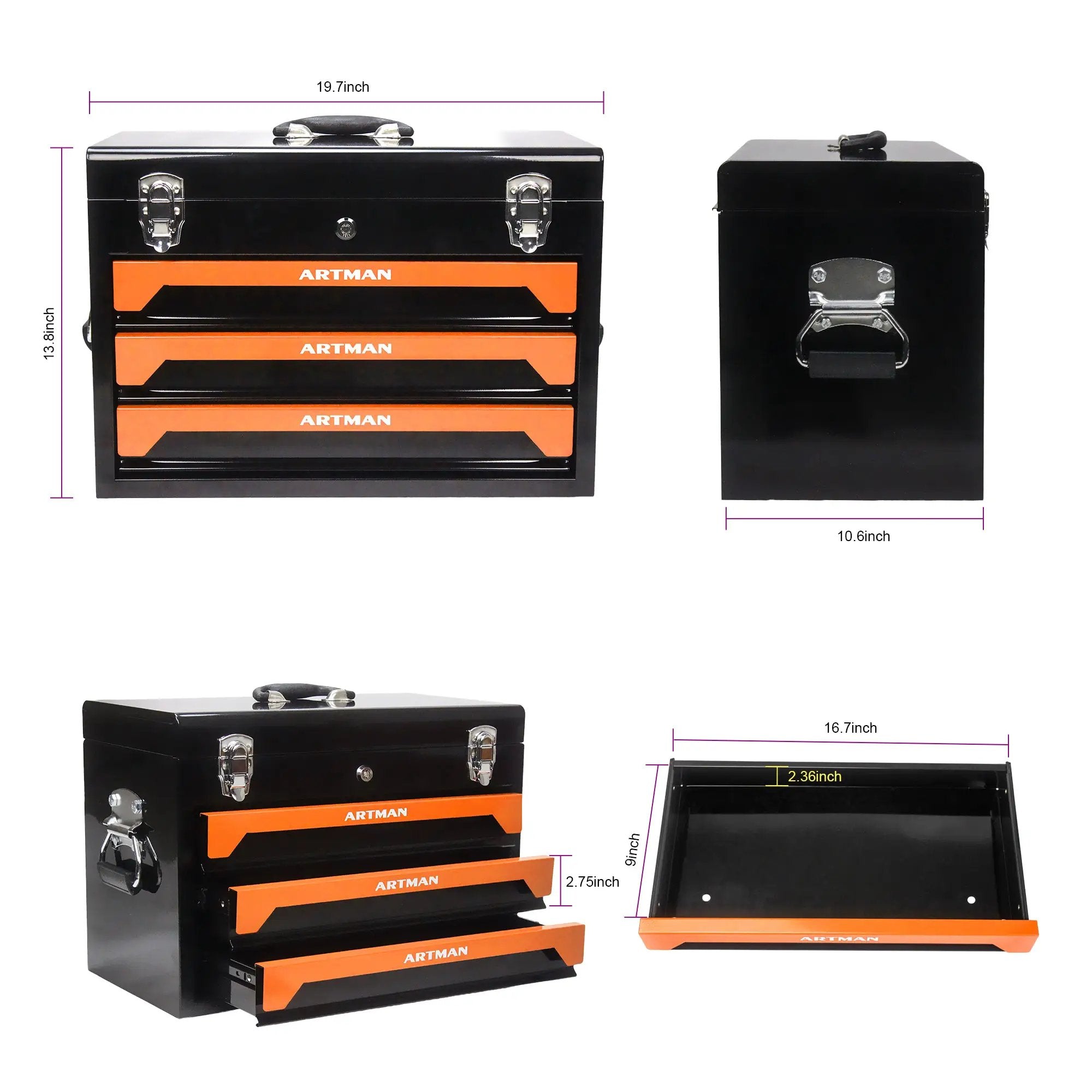 20" Portable 3-Drawer Steel Toolbox by HouseOfZazla
