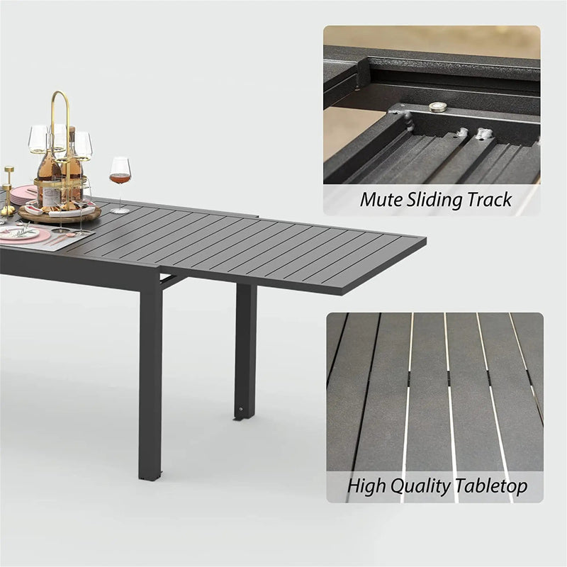 Patio Dining Expandable Table, Metal Aluminum Outdoor Table for 6-8 Person by HouseOfZazla