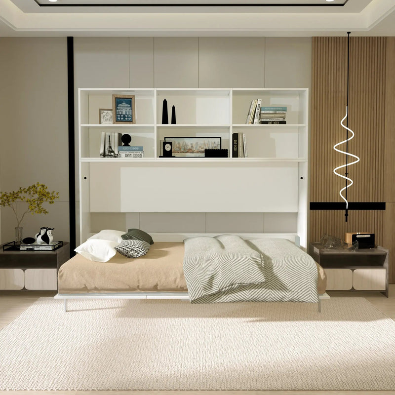 Modern Design Twin Size Horizontal Murphy Bed with Shelf Storage by HouseOfZazla