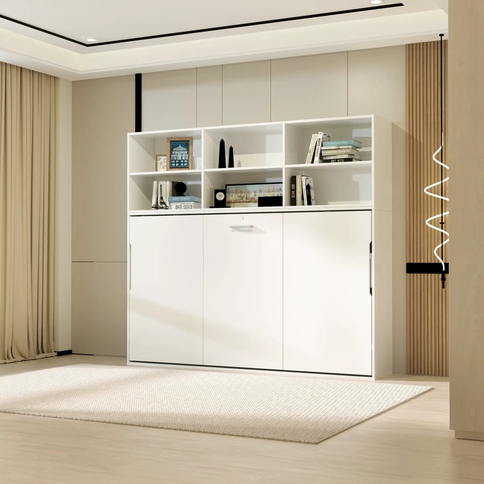 Modern Design Twin Size Horizontal Murphy Bed with Shelf Storage by HouseOfZazla
