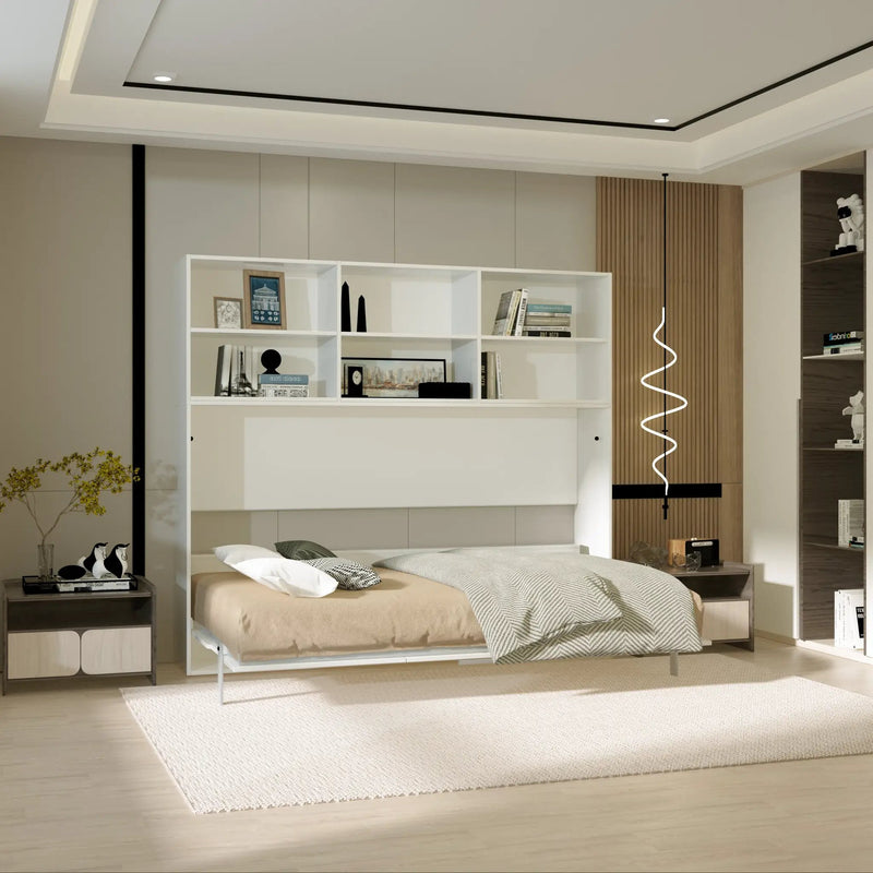 Modern Design Twin Size Horizontal Murphy Bed with Shelf Storage by HouseOfZazla