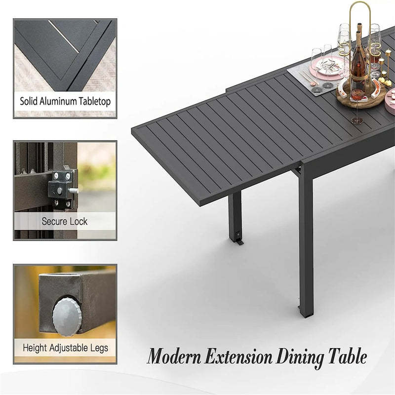 Patio Dining Expandable Table, Metal Aluminum Outdoor Table for 6-8 Person by HouseOfZazla