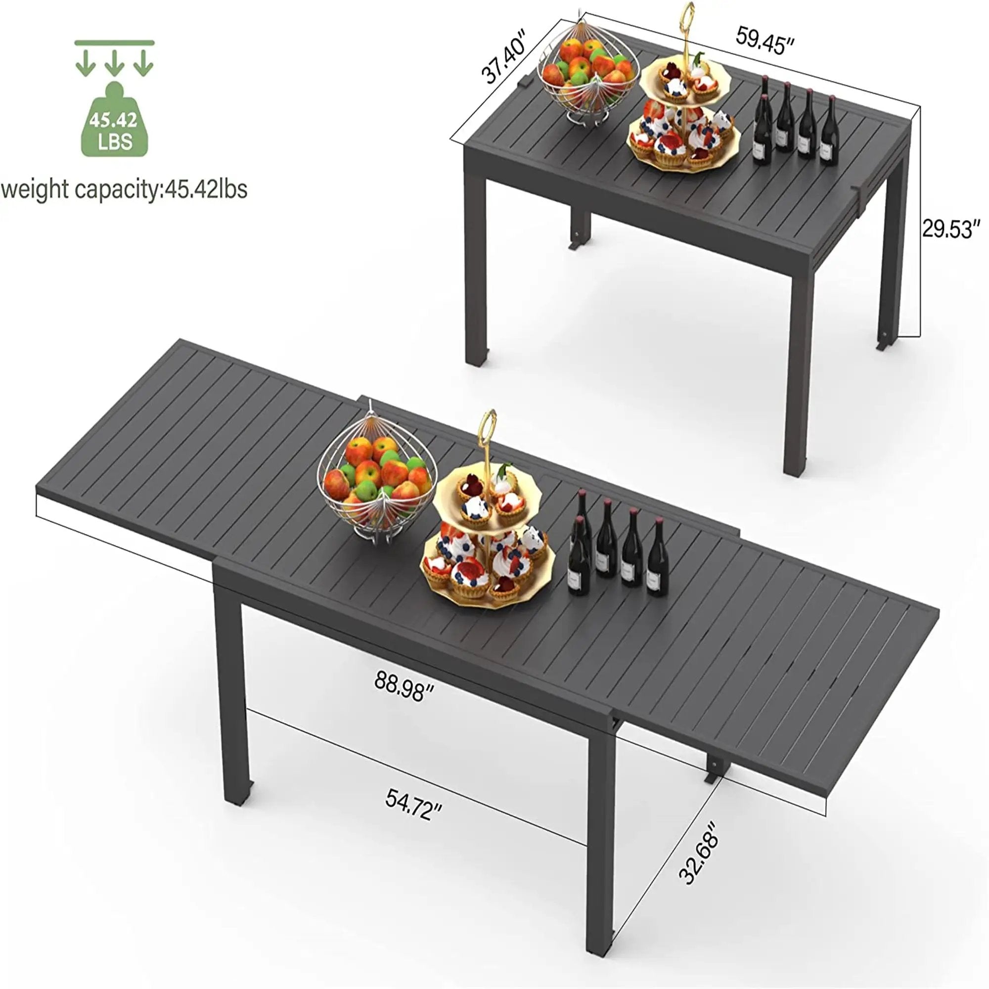 Patio Dining Expandable Table, Metal Aluminum Outdoor Table for 6-8 Person by HouseOfZazla