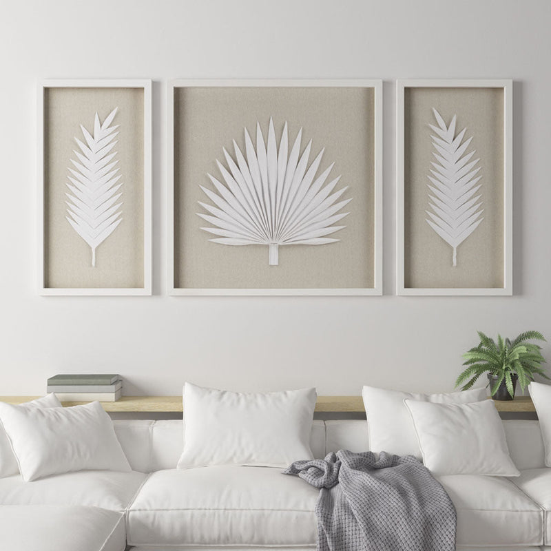 Framed Rice Paper Palm Leaves 3-piece Shadowbox Wall Décor Set