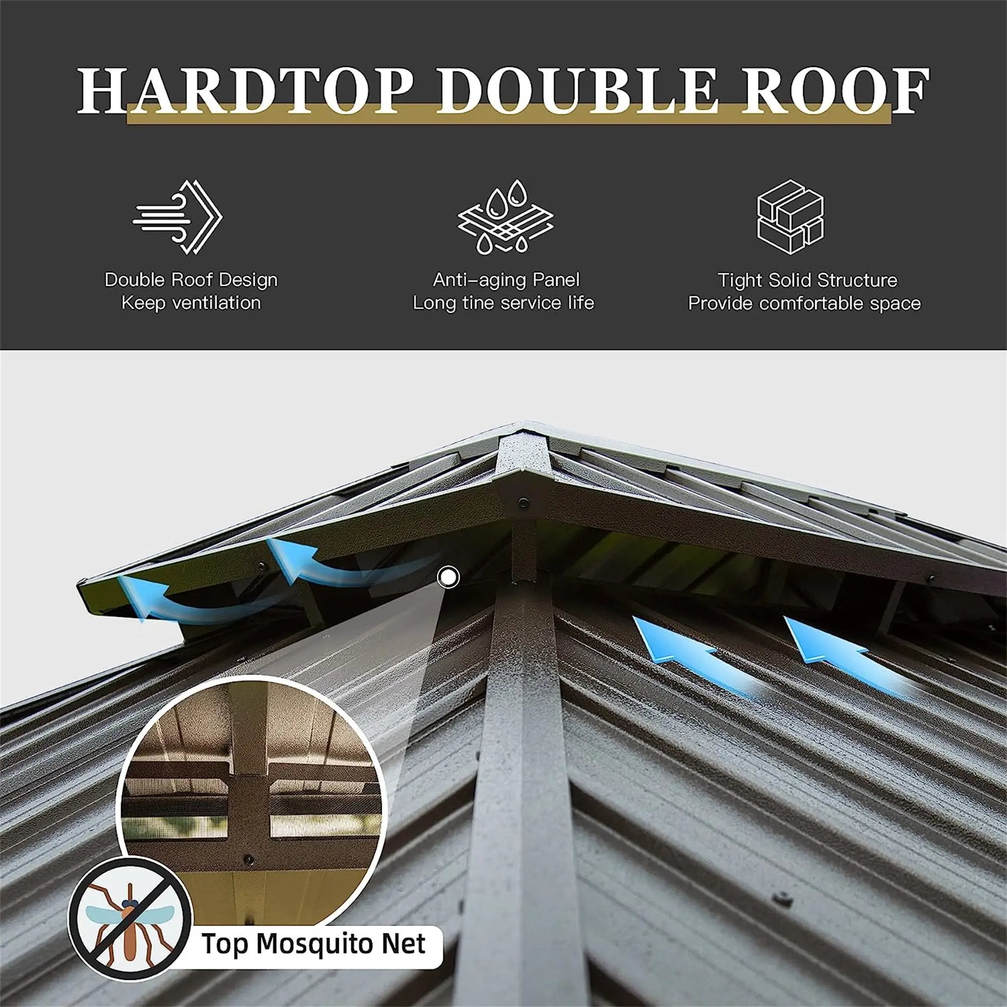 10'x12' Hardtop Gazebo with Wooden Coated Aluminum Frame and Double Steel Roof by HouseOfZazla