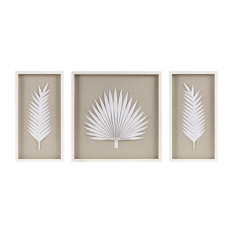 Framed Rice Paper Palm Leaves 3-piece Shadowbox Wall Décor Set, photo 3 of 10