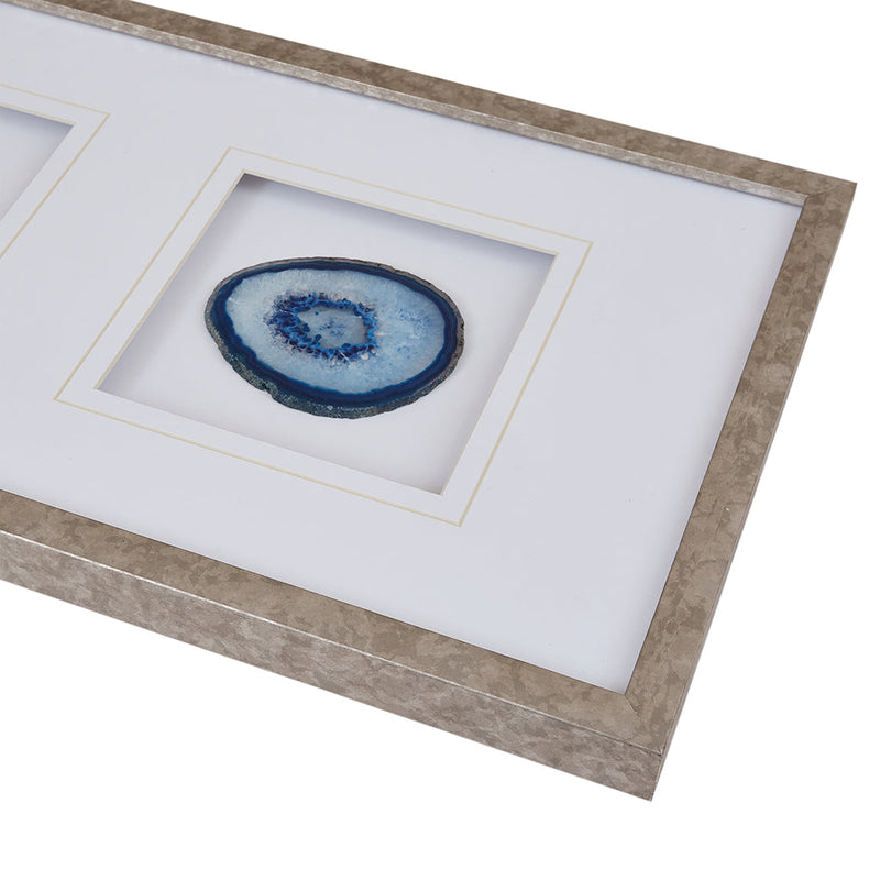 Real Stone Framed Glass and Double Matted Wall Art with Blue Agate - 34" x 13", photo 7 of 7