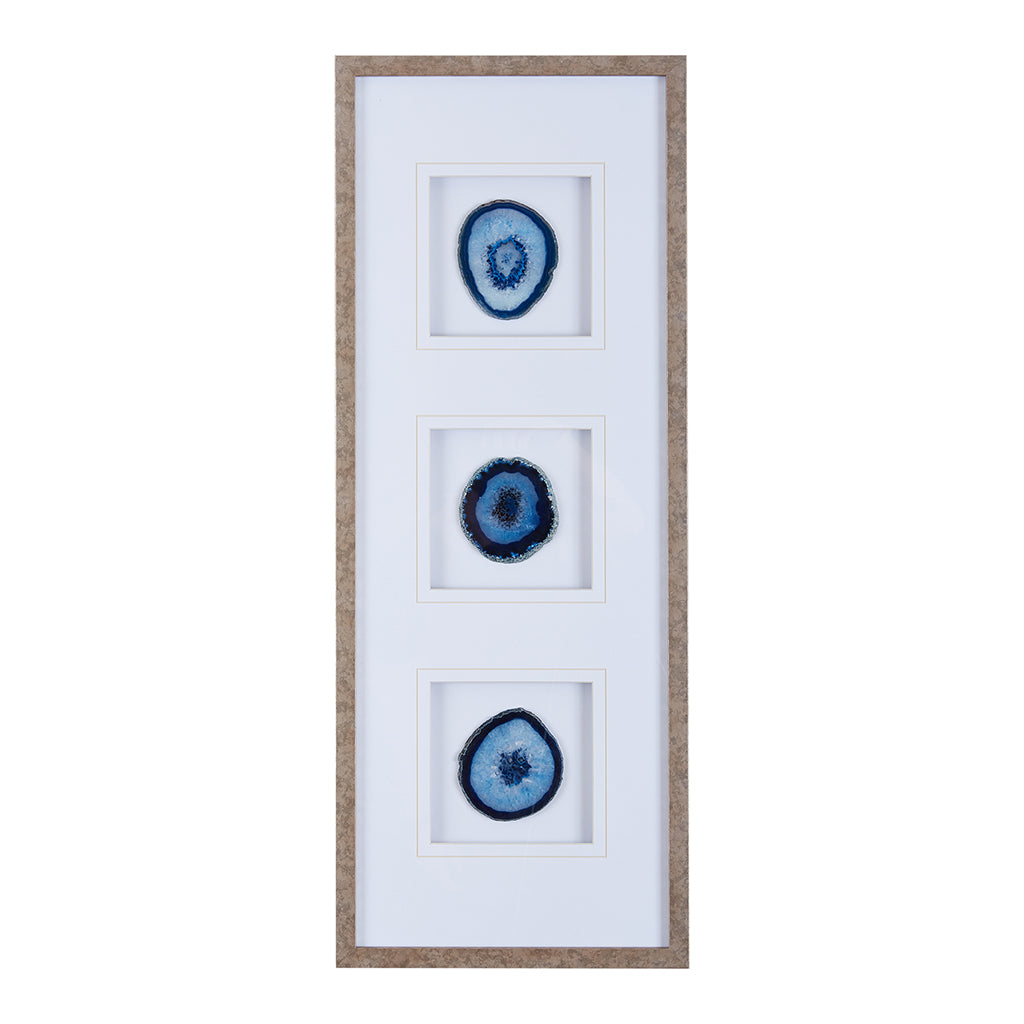 Real Stone Framed Glass and Double Matted Wall Art with Blue Agate - 34" x 13", photo 6 of 7