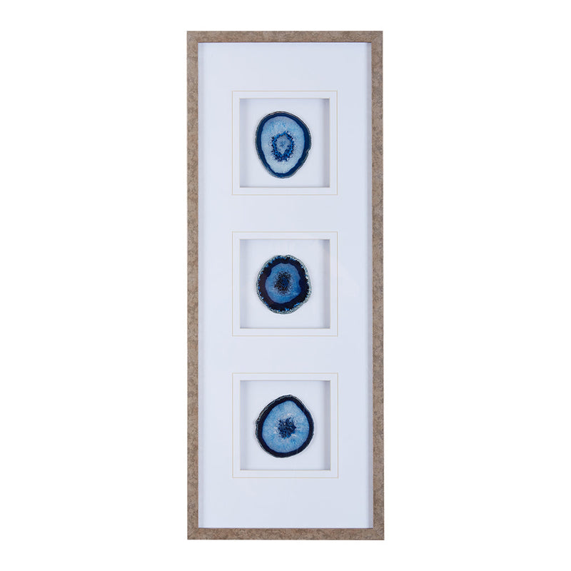 Real Stone Framed Glass and Double Matted Wall Art with Blue Agate - 34" x 13", photo 6 of 7