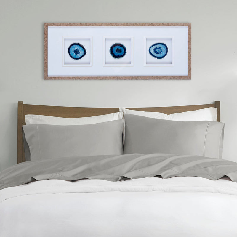Real Stone Framed Glass and Double Matted Wall Art with Blue Agate - 34" x 13", photo 4 of 7