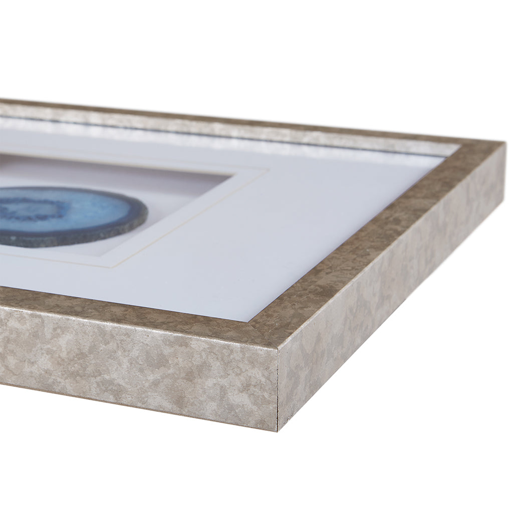 Real Stone Framed Glass and Double Matted Wall Art with Blue Agate - 34" x 13", photo 3 of 7