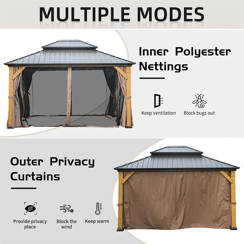 12'x14' Hardtop Gazebo, Outdoor Cedar Wood Frame Canopy by HouseOfZazla
