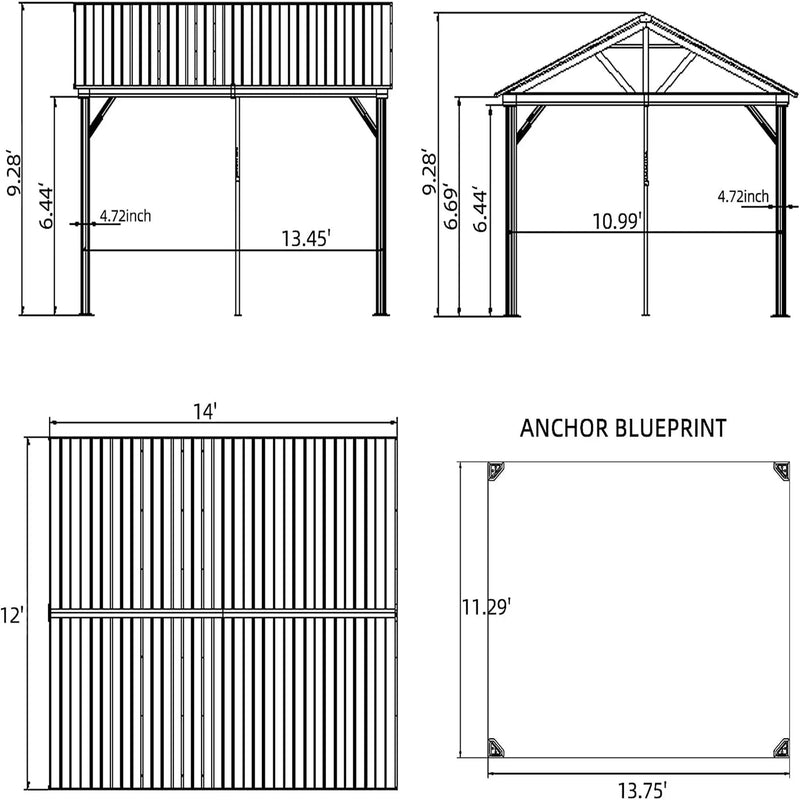 12'x14' Hardtop Gazebo Outdoor Aluminum Gazebo by HouseOfZazla