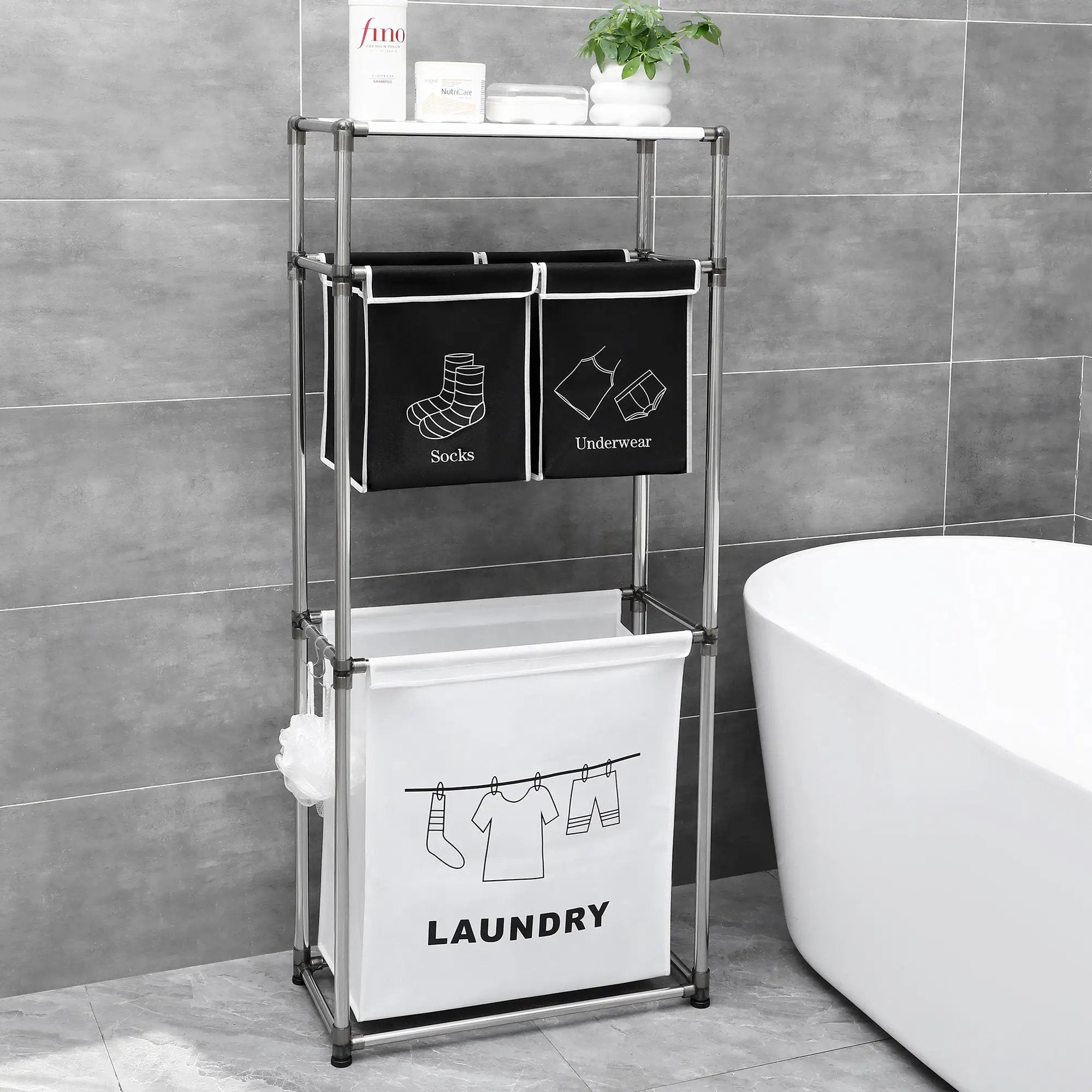 3 Tier Laundry Hamper Sorter with 4 Removable Bags by HouseOfZazla