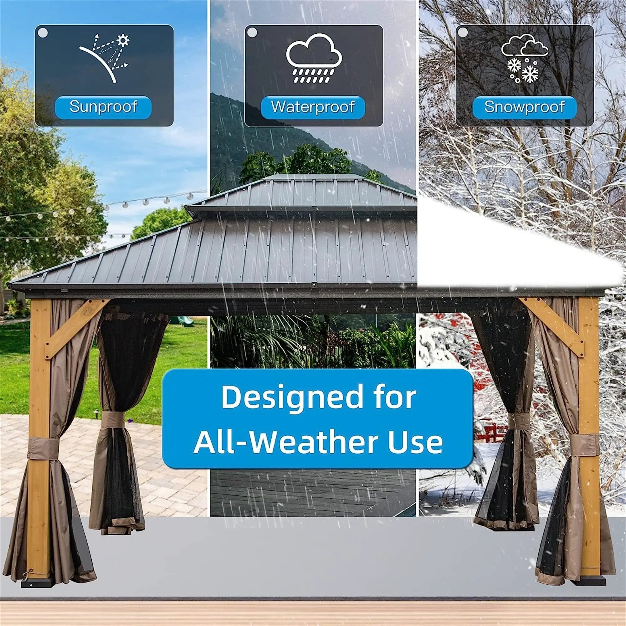 12'x14' Hardtop Gazebo, Outdoor Cedar Wood Frame Canopy by HouseOfZazla