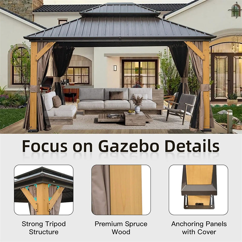 12'x14' Hardtop Gazebo, Outdoor Cedar Wood Frame Canopy by HouseOfZazla