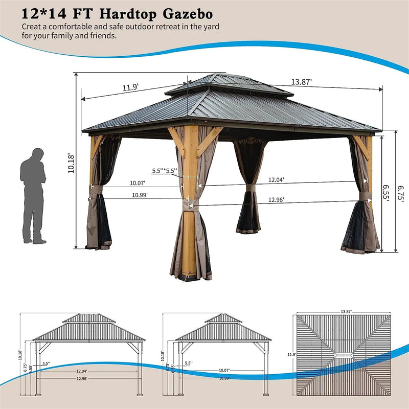 12'x14' Hardtop Gazebo, Outdoor Cedar Wood Frame Canopy by HouseOfZazla