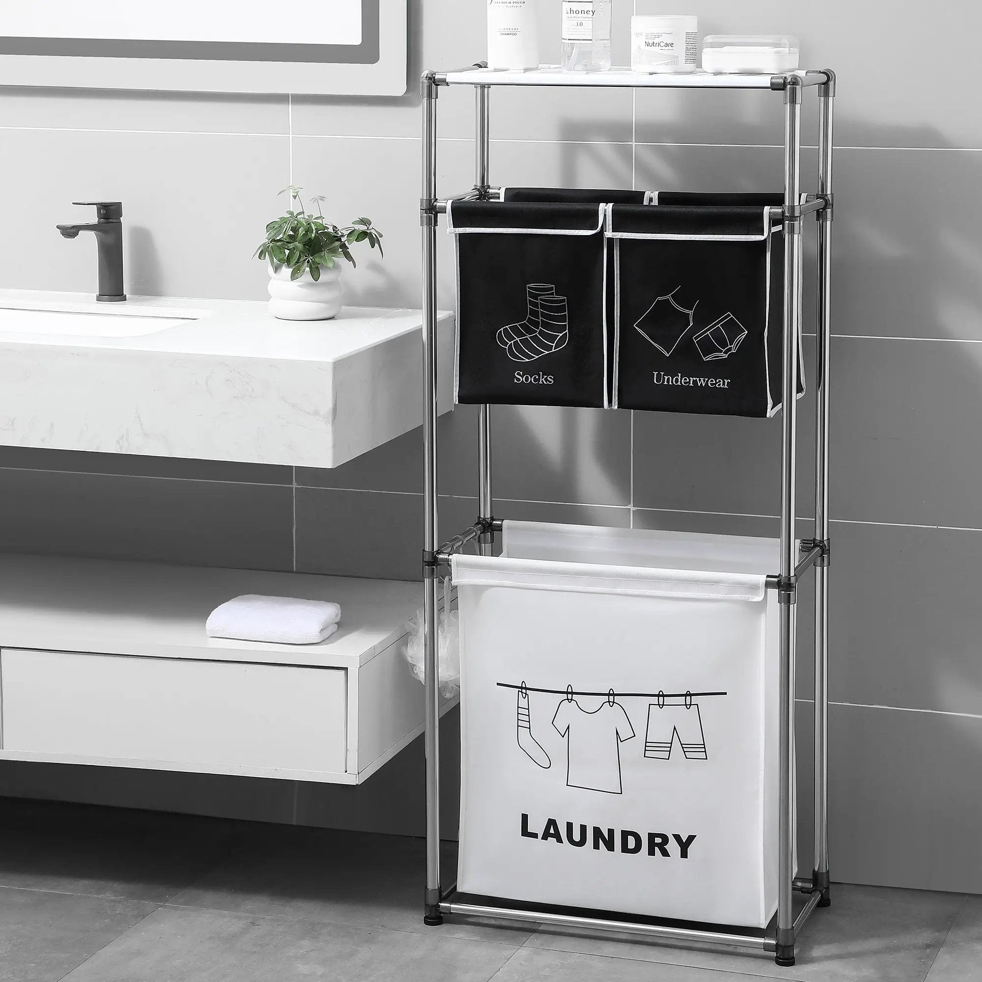 3 Tier Laundry Hamper Sorter with 4 Removable Bags by HouseOfZazla