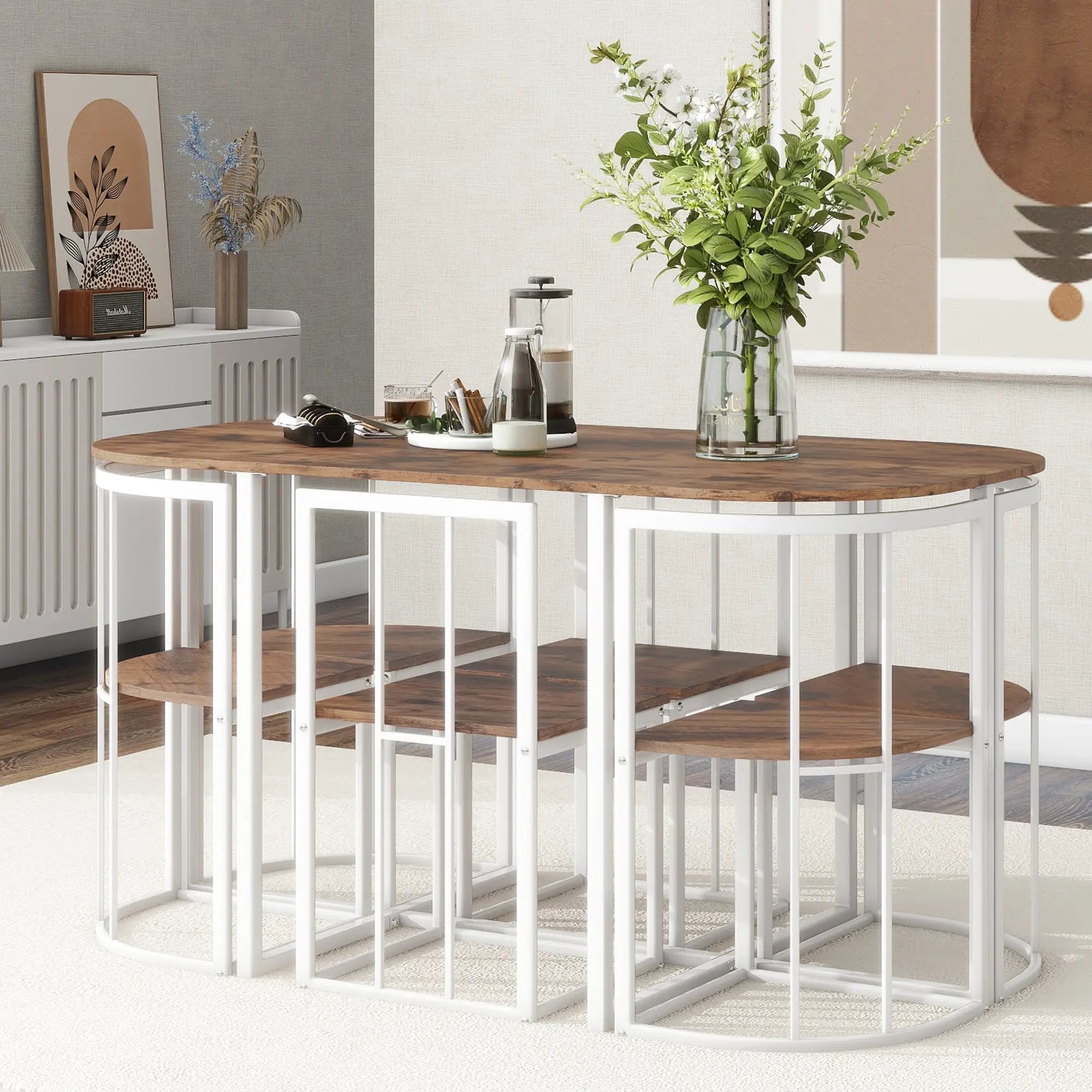 TOPMAX Modern 7-Piece Dining Table Set with Faux Marble Top by HouseOfZazla