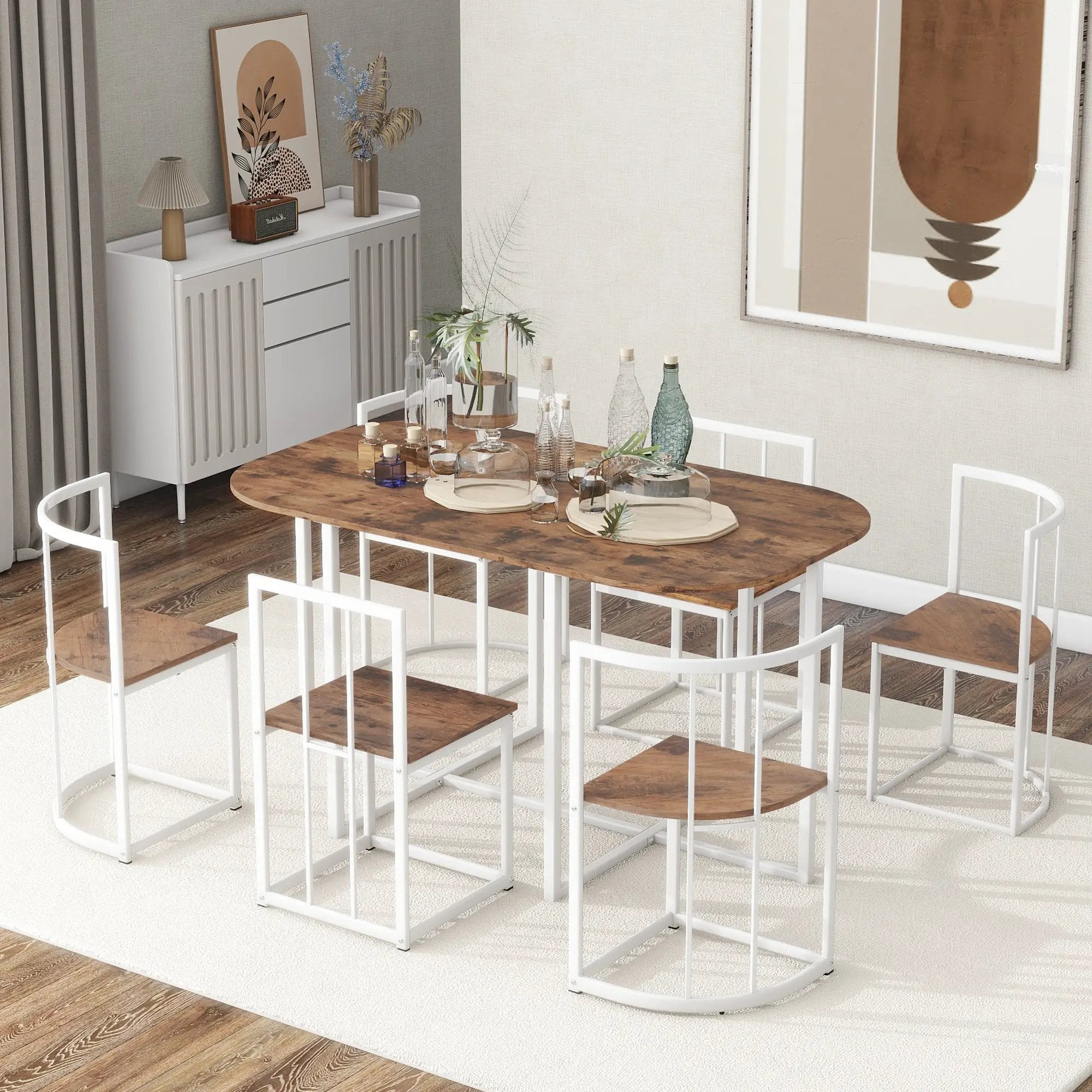 TOPMAX Modern 7-Piece Dining Table Set with Faux Marble Top by HouseOfZazla