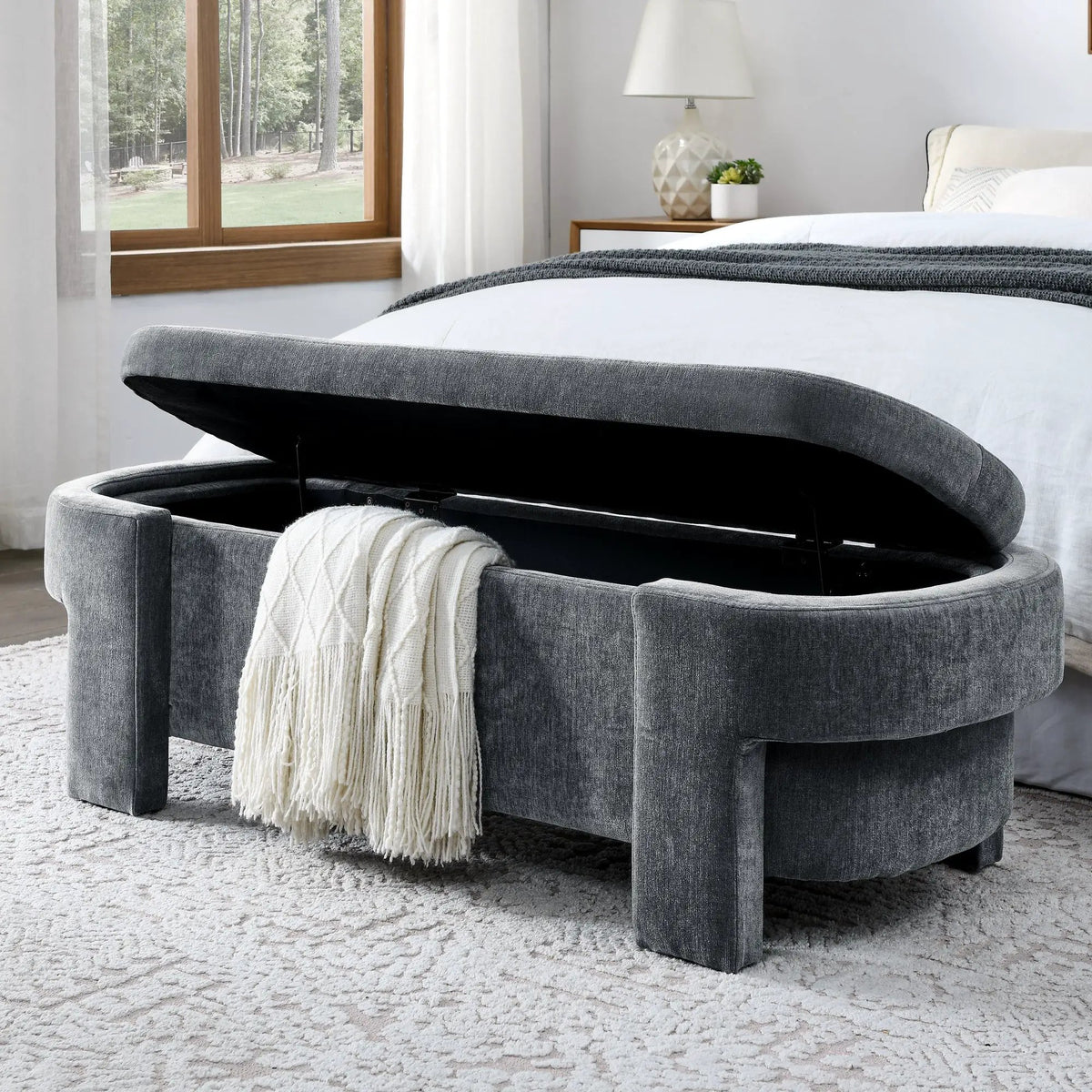 Chenille Upholstered Bench with Large Storage Space by HouseOfZazla